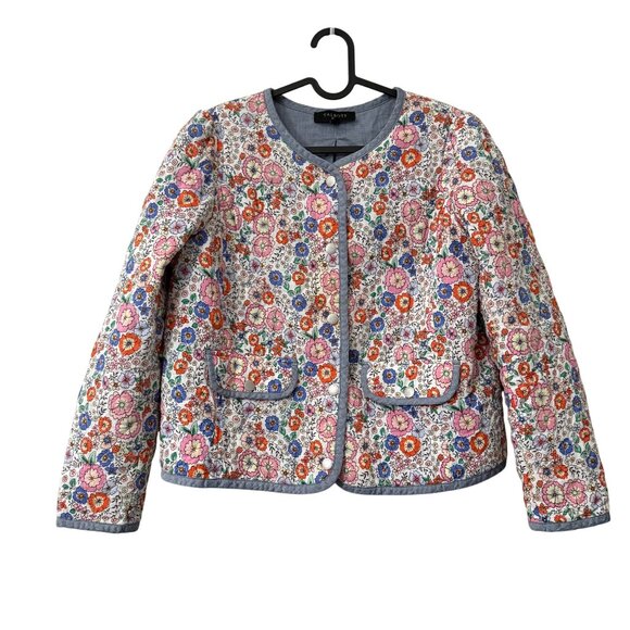 Talbots Multicolor Floral Quilted Snap Front Cotton Jacket Womens Petite 8 - Picture 1 of 6